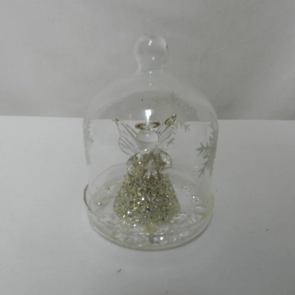 Pier 1 Imports Glass Cloche Angel Christmas Bell Figure Diorama Figurine w/ Box